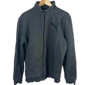 Puma Dark Gray Zip Up Fleece Jacket Size M Mock Neck Track Jacket